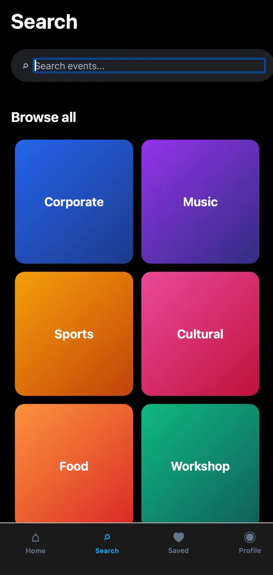 Event Live — search and filter events