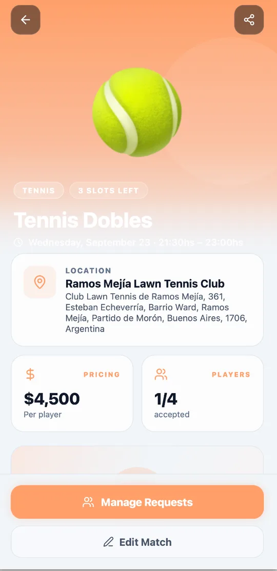 Niche — match details and booking
